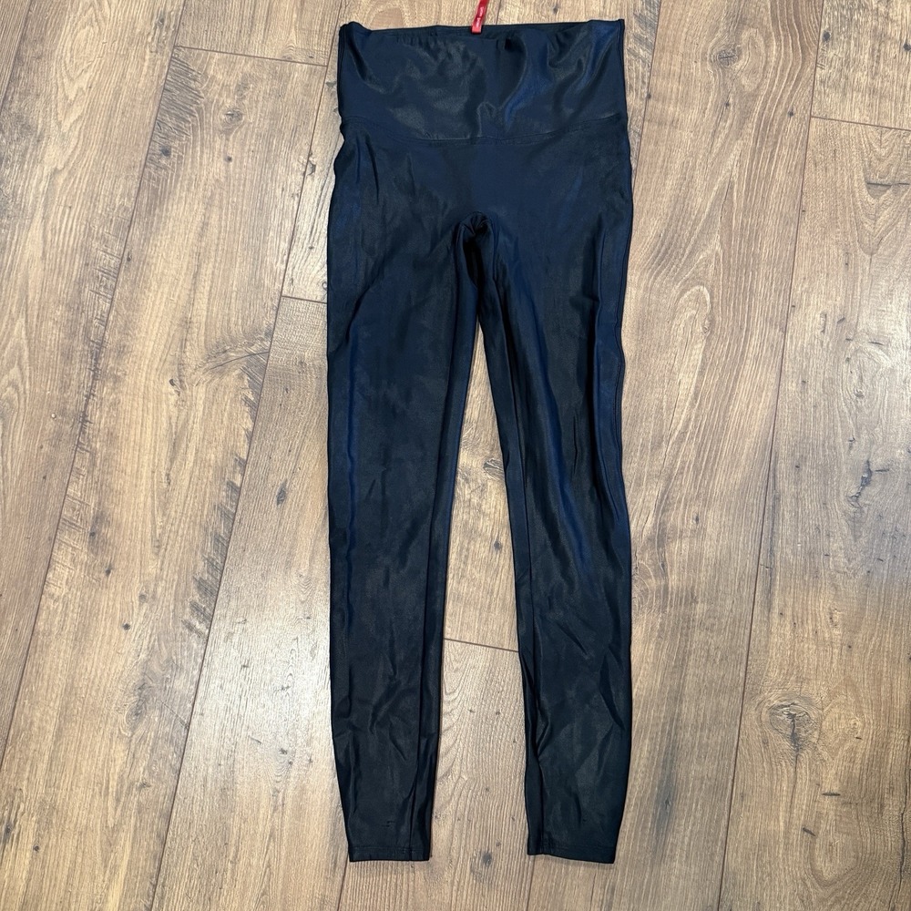 SPANX 2437 Faux Leather Leggings Black XL Womens Regular High Rise Slimming EUC - Picture 1 of 4